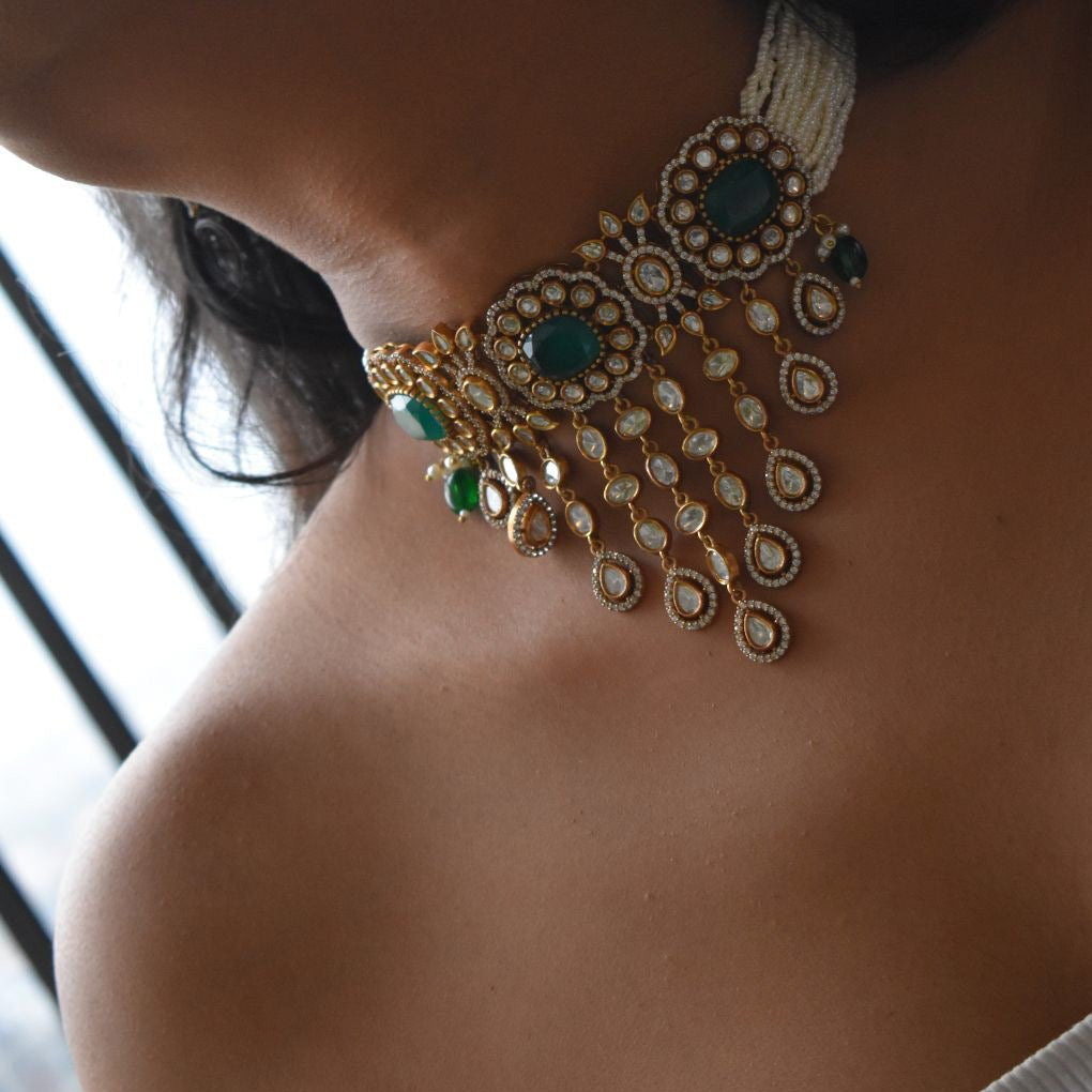 Beautiful Green Kundan Choker Set - MR Jewels